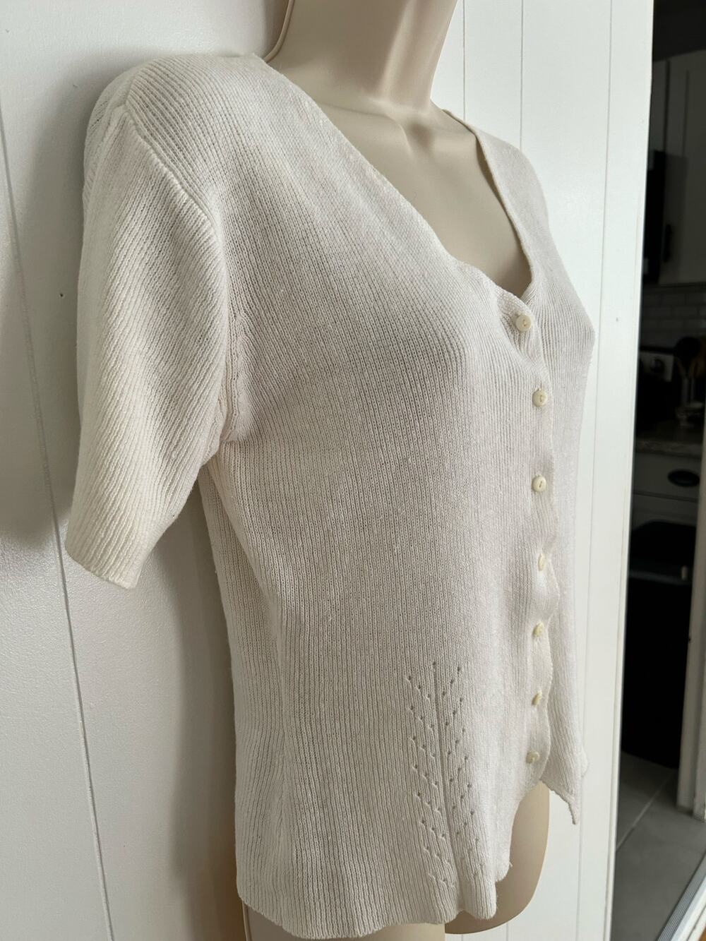 Vintage Heirloom Collectibles White Cardigan Women Small Short Sleeve, XC!!!!!!!